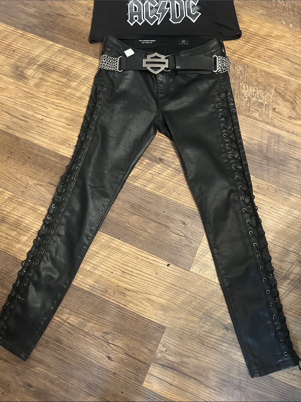 AG super skinny ankle Lace-Up Faux Leather Women’s Jeans size 25